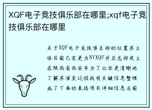 XQF电子竞技俱乐部在哪里;xqf电子竞技俱乐部在哪里